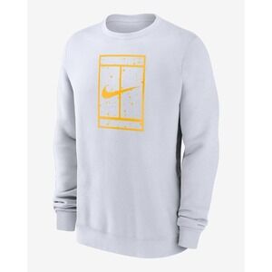 NIKE Court Club Fleece Tennis Crewneck Sweatshirt White Yellow Men's Sz XL *NEW*
